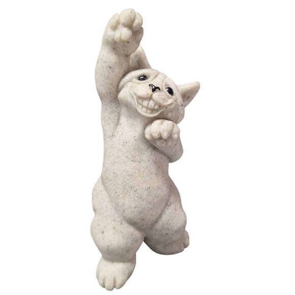 Quarry Critters Caz 2001 Cat Figurine Resin Stone Wave Grin Smile Kitty Vintage - Picture 10 of 10